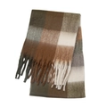 Detailed view of soft plaid scarf featuring earth tones and long decorative tassels - Coffee (51#)