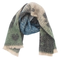 Close-up of thick mohair scarf with heart pattern, color blocks and fringe details - Dark Green