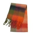 Close-up of thick multi-color plaid scarf featuring soft texture and long chunky tassels - Orange Red (52#)