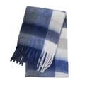 Detail of blue and grey plaid scarf featuring thick tassels and soft bouclé texture - Royal Blue White (54#)