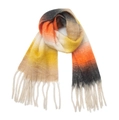 Close-up of chunky knit gradient scarf with long fringe details in grey and orange - 190x50+15cm / Orange