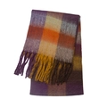 Close-up of thick winter scarf featuring purple plaid patterns and long fringe tassels - Purple Coffee (58#)