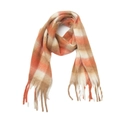 Dettaglio macro della trama della sciarpa a quadri arancione e beige con frange lunghe - Ispessito Extra Lungo / Marrone Arancio (02# Arancio Caffè Quadri)