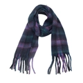 Dettaglio macro di sciarpa spessa a quadri in finto mohair con frange viola, blu e verdi - Ispessito Extra Lungo / Viola Navy (03# Scozia Blu Viola Quadri)