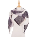 Plaid women's triangle shawl scarf in beige and purple with fringe detail - Black White (SJ6-01)