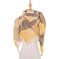 Thick autumn-winter scarf in yellow and brown plaid with fringes for women - Yellow (SJ6-02)