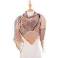 Women's thick plaid scarf with brown earth tones and tassel edges on mannequin - Coffee (SJ6-04)