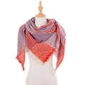 Women's thick plaid shawl scarf with orange and purple checks and fringe tassels - Red (SJ6-05)
