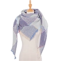 Women's thick plaid triangle scarf with fringe in soft blue and purple check patterns - Blue (SJ6-07)
