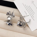 Minimalist silver flower petal earrings with organic irregular shapes and mirror polish - Silver