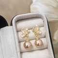 Champagne cat eye stone butterfly pearl stud earrings in a luxury jewelry box - Butterfly Zirconia Stud Earrings