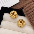 Golden spiral knot stud earrings in minimalist woven ball design for a chic modern look - Knot Spiral Pattern Style (A-1088)