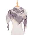 Knitted grey and purple striped triangle shawl with colorful speckles and fringed edges - Purple (SJ6-08)