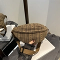 Borsa a tracolla retrò in velluto a coste marrone a righe con cinturino regolabile - Marrone