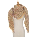 Colorful plaid knit triangle shawl scarf with long fringe trim in a vibrant multi-color mix - 135x135cm / Yellow