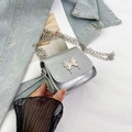 Silver metallic mini crossbody bag with butterfly chain and metal buckle detail - Silver