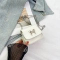 Mini white crocodile texture crossbody bag with butterfly chain and silver clasp - White