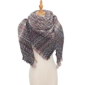 Plaid triangle scarf featuring multi-color tweed patterns and soft fringe edges - Black / 135x135cm