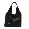 Bolso tote minimalista de cuero PU negro brillante con correa ancha para uso diario - Negro