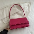 Chic rose pink shoulder bag with wave-edge flap and elegant gold chain strap - Rose Pink