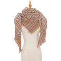 Colorful chunky knit triangle scarf with vibrant multi-color stripes and fringe details - Camel / 135x135cm