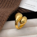 Minimalist 18K gold plated geometric open ring with chunky organic droplet design - Gold Polished Ring