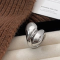 Minimalist silver irregular heart ring with liquid metal texture and open adjustable band - Silver Polished Ring