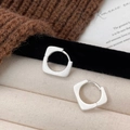 Square geometric brushed silver earrings for women with minimalist matte finish - Squircle Contour Style (A-1034)