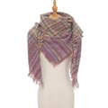 Multicolor knit plaid scarf with fringe detailing for women shown on a mannequin - Purple / 135x135cm