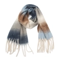 Sciarpa sfumata blu e marrone con lunghe frange in filato bouclé strutturato - 190x50+15cm / Blu-Marrone
