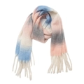 Sciarpa a quadri sfumati rosa e blu con spesse nappe in morbida maglia bouclé - 190x50+15cm / Blu Rosa