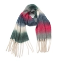 Sciarpa invernale spessa con motivo a quadri sfumati e lunghi dettagli di nappe - 190x50+15cm / Rosa Rosso Verde