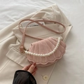 Pink marble shell crossbody bag with decorative large pearls and adjustable leather strap - Pink