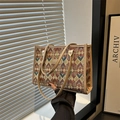 Borsa tote con motivo geometrico a rombi colorati e spalline sottili per la moda autunno - Cachi