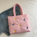 Roze gewatteerde shopper met vlinderborduursel en zachte gevoerde handvatten voor dames - Roze