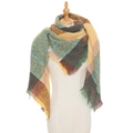 Écharpe à carreaux épaisse automne-hiver avec détails de franges vert et jaune - Vert Foncé