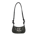 Vintage grey hobo bag with silver bow accent, pearl chain detail, and minimalist shoulder strap - Black