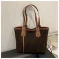 Retro deep brown plush tote bag with soft fleece texture and faux leather handles - Coffee