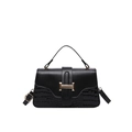 Sac à main carré noir tendance avec texture crocodile et boucle en métal doré chic - Noir