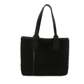 Fuzzy black fleece tote bag with leather handles for women, autumn and winter style - Black