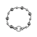 Französisches Vintage Perlenarmband in Dunkelgrau mit Zirkon verzierten O-Ring Verschluss - Graues Perlenarmband (B-483-灰珍珠手链)