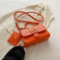 Bright orange crossbody square bag with gold buckle and matching mini pouch - Orange
