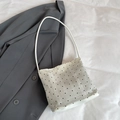 Chic beige grid bucket bag with black polka dots and slender shoulder strap - White Without Silk Scarf