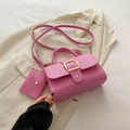 Pink pebbled leather square crossbody bag with matching coin purse and gold buckle - Pink