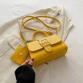 Retro yellow candy color square bag in PU leather with gold clasp and mini pouch - Yellow
