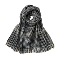 Close-up of houndstooth scarf with thick woven texture and decorative fringe edges - 192X45cm Including Tassels / Black