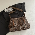 Sac bandoulière imprimé léopard de style français avec double fermeture éclair et sangle - Marron