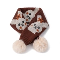 Brown knitted children scarf with cartoon rabbit pattern and white faux fur pom poms - Rabbit Brown