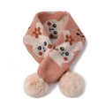Écharpe en tricot rose pour enfant avec pompons et joli motif de visage de lapin - Lapin Rose