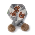 Écharpe tricotée pour enfants avec motifs d'ours bruns et pompons en peluche douce - Ours Gris